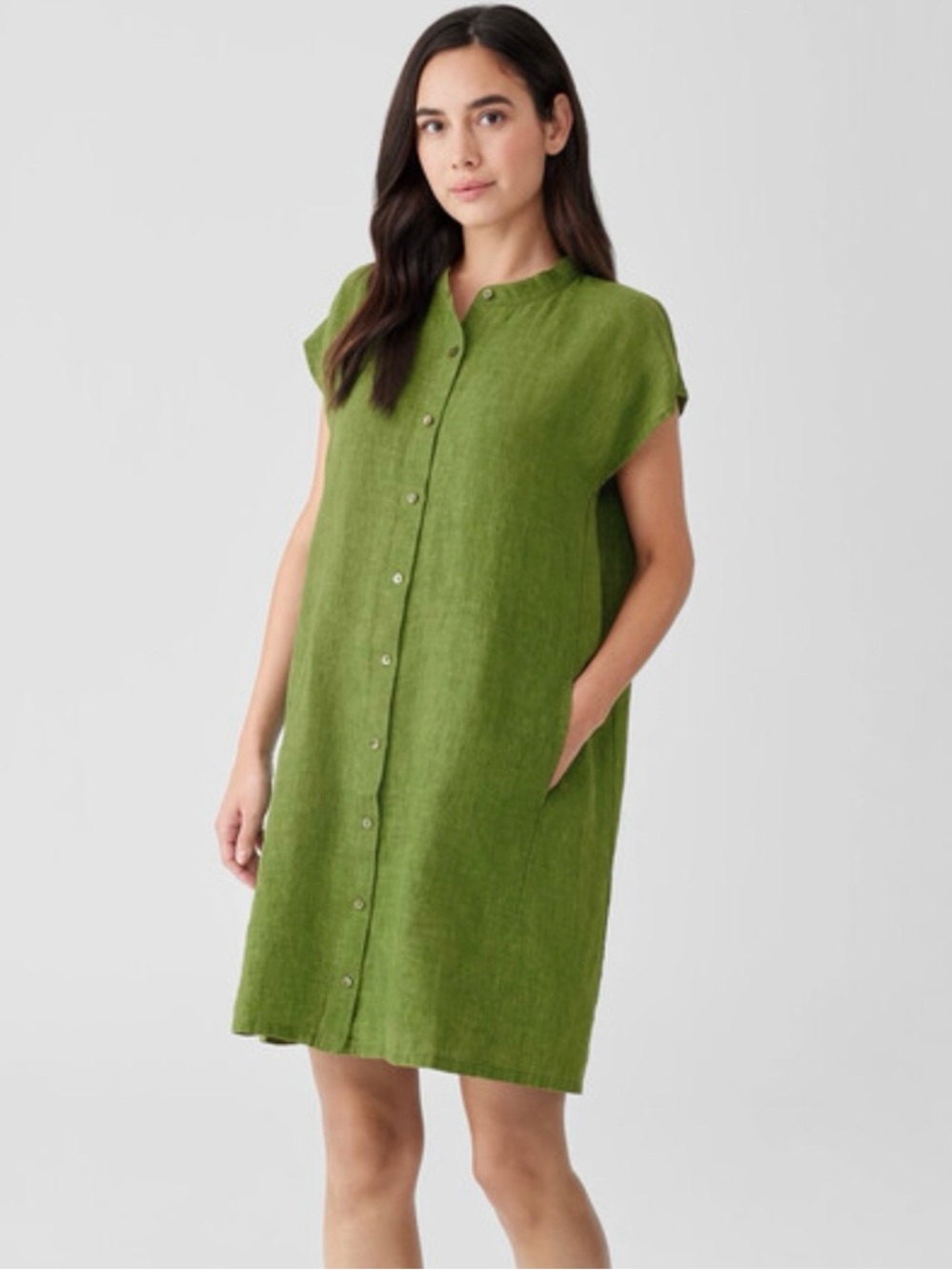 NWOT Eileen Fisher Washed Organic Linen Délavé Shirtdress -Field Green Size M
